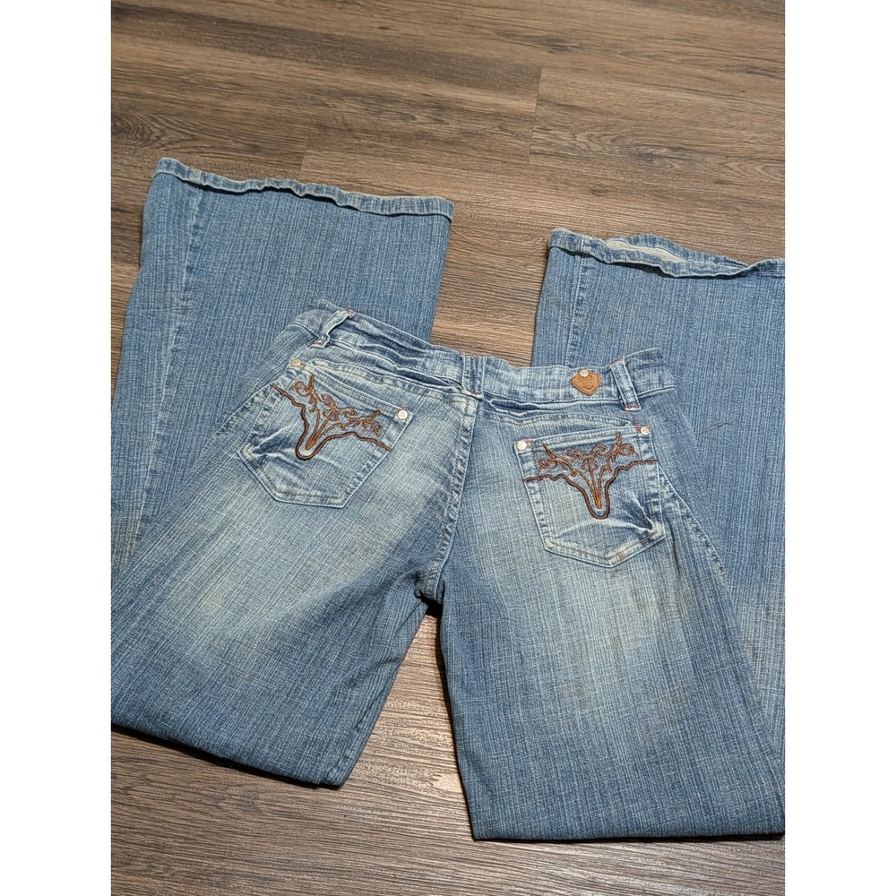 Cats Jeans Blue Embroidered Back Pocket Flare Wide Leg Denim Size 32 Y2K READ